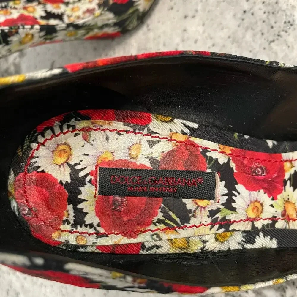 Dolce & Gabbana Pumps Floral Print Crystal Flower High Stiletto Heel Size 39.5